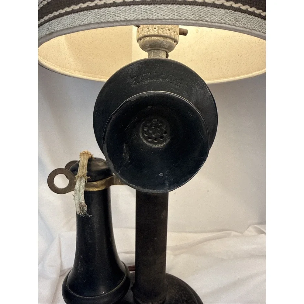 Antique 1908 Kellogg Candlestick Telephone Working Lamp Black Novelty Office